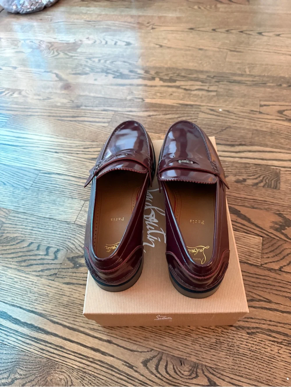 Christian Louboutin Men’s Bordeaux Patent Leather Penny Loafers